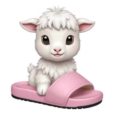 a baby goat emoji wearing pastel pink chunky slides sticker