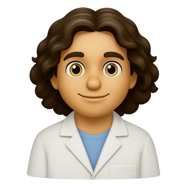 Create an image of an Argentine student wearing a white lab coat, with a friendly expression, in the style of 3D emoji. The background should be transparent. No text included. sticker