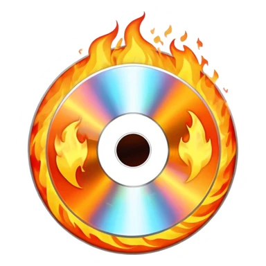 A CD disc with a fiery design, white fire sticker