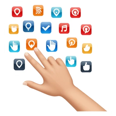 hand cursor pointing at a grid of app icons sticker