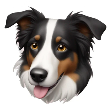 Elderly smooth-coat tri-colour female border collie with a light pink patch above her black nose. sticker