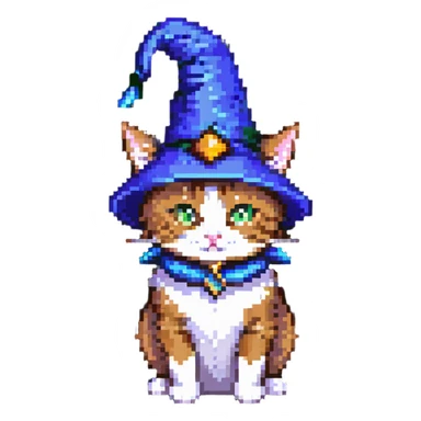 A cat wearing a wizard's hat sticker