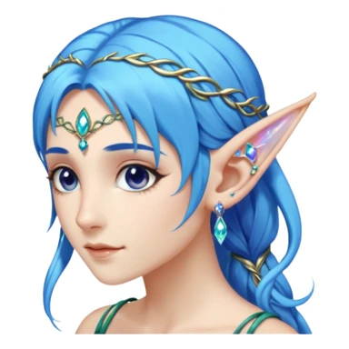 portrait of blue haired Elvish fae shiny sparkly iridescent translucent diaphanous ear climber ear cuff sticker