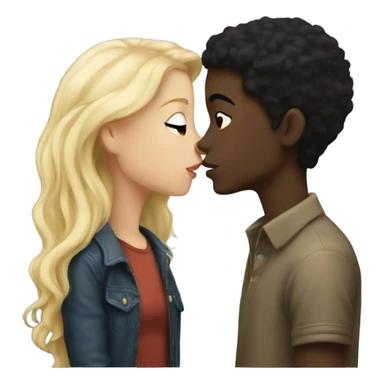 Blonde White boy  kissing a Black haired Black girl  sticker