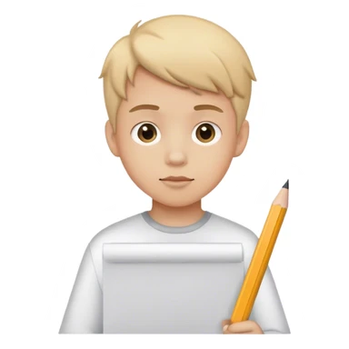 Boy with pencil and white paper sticker