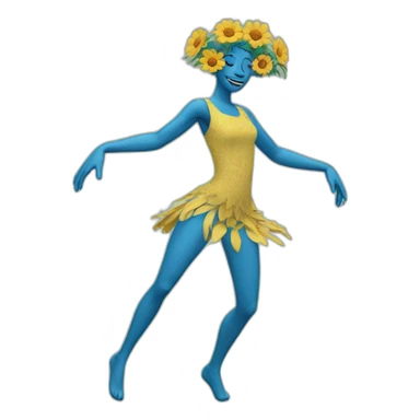 flower head blue body two arms two legs dancing sticker