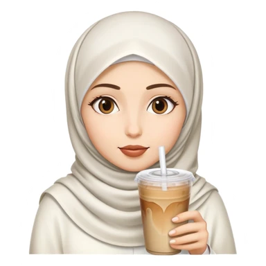 White hijab girl drinking iced coffee sticker