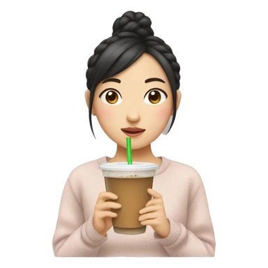 Asian girl wear sweater and have a boba sticker