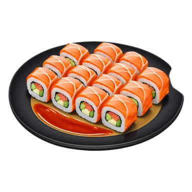 Sushi rolls with sauce on top in a plate sticker