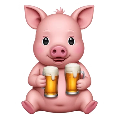 apple pig emoji sitting up drinking a beer drunk sticker