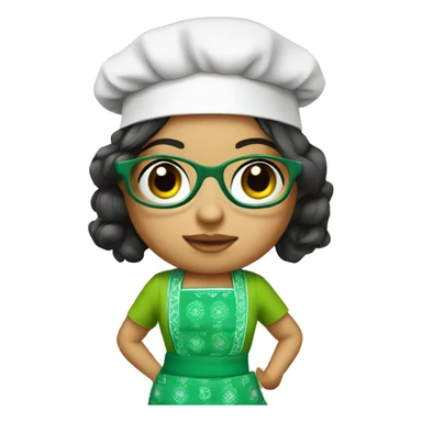 Mexican doll  big eyes green apron  with glasses cooking  sticker