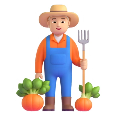farmer with pitchfork and vegetables sticker