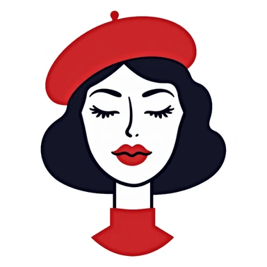 woman with a beret hat and heart-shaped lips, coquette aesthetic sticker