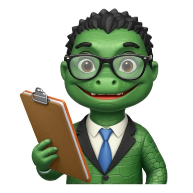 A 1960s style image of a gator with a clipboard and a pencil sticker