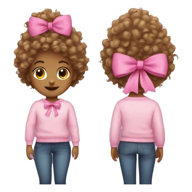 A curly head girl with a pink bow sweater sticker