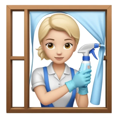 window cleaning with spray bottle and cloth sticker