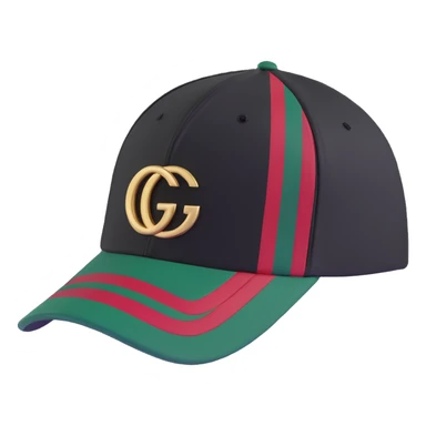 luxury Gucci cap with green and red stripes and gold logo sticker