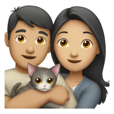 asian couple hugging with a cat sticker