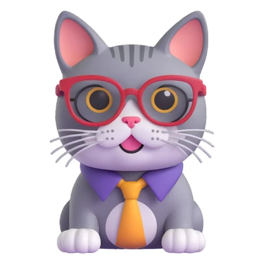 cute and playful cat with glasses, nerdy style sticker