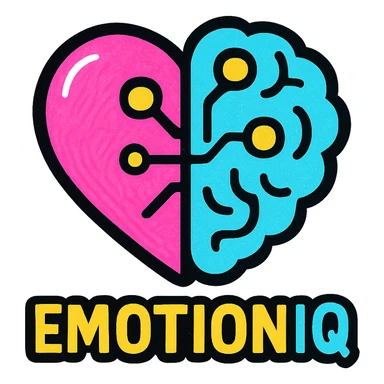 logo for EmotionIQ: a heart and brain merged, with digital lines and glowing nodes, conveying AI-powered emotional intelligence, sleek tech-inspired style sticker