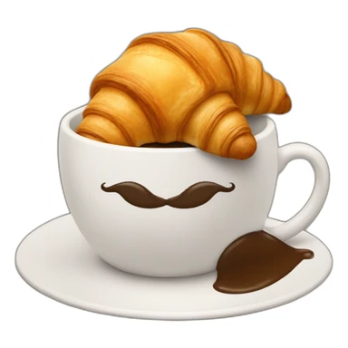 A croissant with a moustache that drinks a cup of coffee sticker