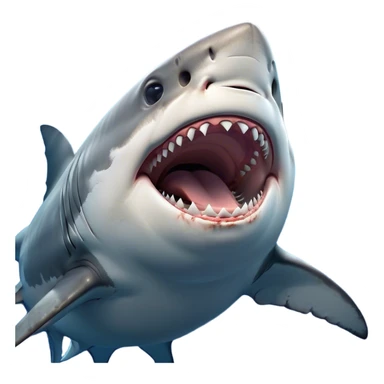 Cinematic Cute Yawning Great White Shark Portrait Emoji, Head tilted slightly with a dramatic, wide-open yawn, showcasing its robust, streamlined form with a slightly open mouth revealing powerful jaws and sleepy, half-closed eyes, Simplified yet irresistibly adorable features, highly detailed, glowing with a soft, cozy oceanic glow, high shine, relaxed yet expressive, stylized with a hint of whimsical aquatic ease, soft glowing outline, capturing the essence of a drowsy yet affectionate great white shark that appears ready to stretch and yawn its way out of the screen! sticker
