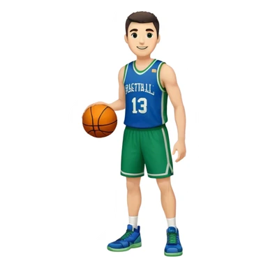 Full Body heavy white male with dark short spike hair basketball player wearing blue green uniform smiling sticker