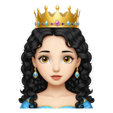 Princess with long curly black hair, small crown sticker