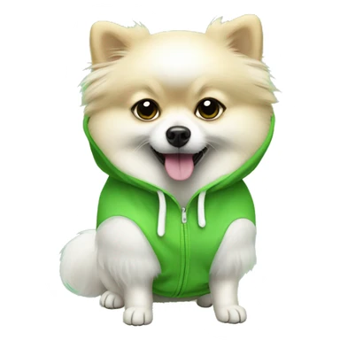 White Pomeranian wearing cucumber hoodie sticker
