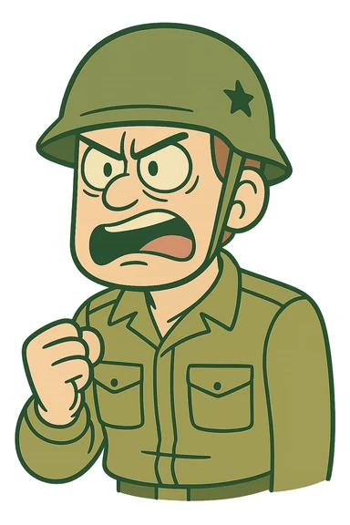WW2 commander helmet, stylized cartoon, bold lines, green color sticker