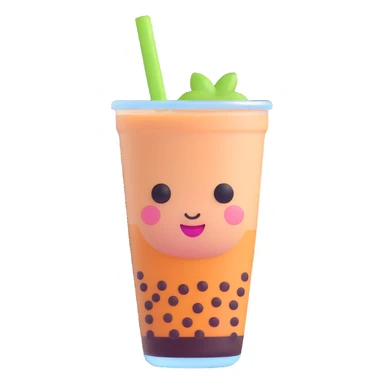 kawaii boba tea with a cute smiling face sticker