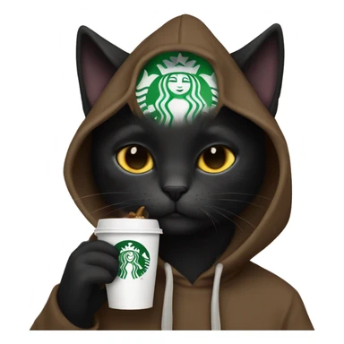 Black cat eating Starbucks with hoodie sticker