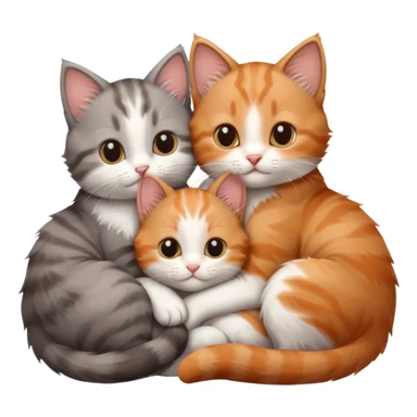3 tiny kittens cuddling together all different colours, the first one is grey and white, the second is ginger and white and the third is brown tabby and white sticker