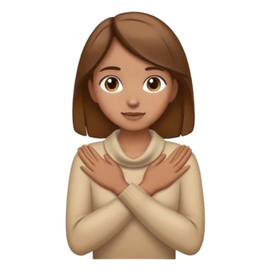 a light tan girl with brown hair and hands around her neck sticker