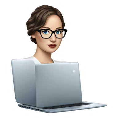 Hyper Realistic Photo of Brunette Jennifer Lawrence wearing black glasses and blue eyes  on a laptop  sticker
