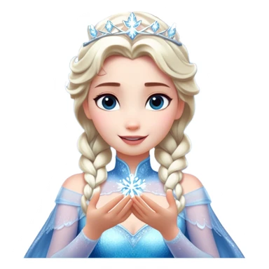 Cinematic Elegant Elsa Portrait Emoji, Standing gracefully with snowflakes forming in her hands, a soft yet confident smile, frosty shimmer surrounding her, a queen in perfect icy splendor! sticker