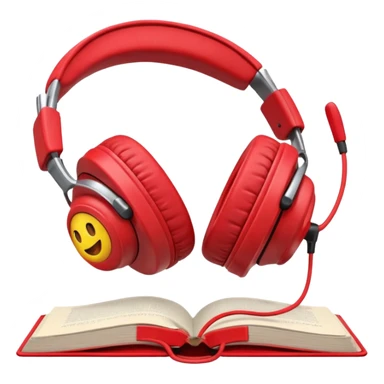 Red headphones laying on a closed red book emoji sticker