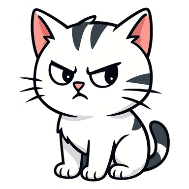 Create a cute mad cat giving a side glare in the same style as the reference image, with no background. sticker