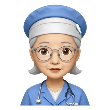 OLD ASIAN WOMAN WITH GLASSES, NURSE SCRUBS, CAP, NO HAIR SHOWING sticker