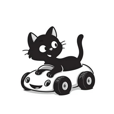 hand-drawn cat with a toy car sticker
