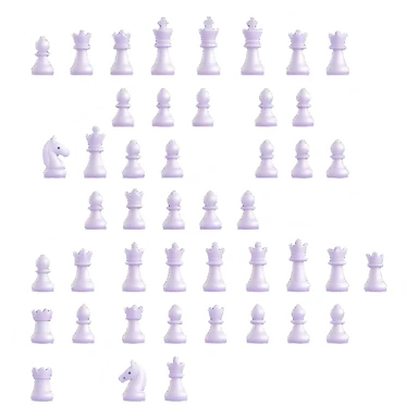 full chess set, all pieces are white queens, glossy finish, elegant, 3D emoji style, no text sticker