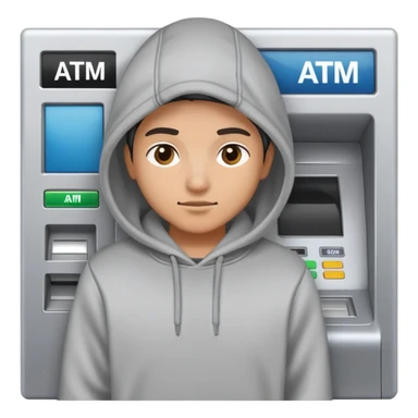 scammer in a hoodie near ATM sticker