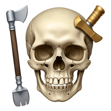 An icon featuring a human skull and fossilized bones, symbolizing the study of anthropology. The design includes archaeological tools like a pickaxe and brush, with a background of ancient artifacts and a globe. Transparent background emphasizes the exploration of human history and evolution. sticker