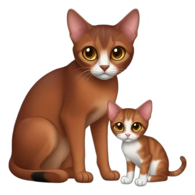 Dark red Abyssinian cat and black kitten with small white speck sticker