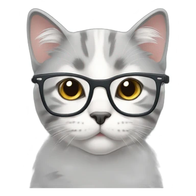 Grey and white Scottish cat wearing glasses sticker