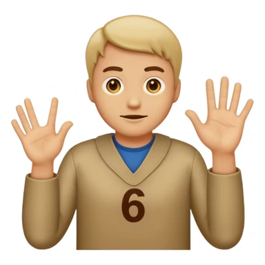 make an emoji of a man shrugging with the number 6 above his right hand and 7 above his left hand sticker