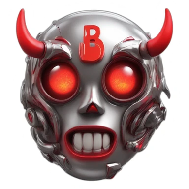 3d glitch chrome demon, red lazer eyes with letter B on the face, 3d, portrait sticker