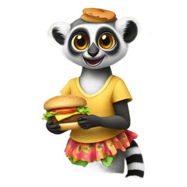 lemur wearing a skirt and eating a burger sticker