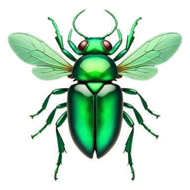 Cinematic Noble Green Bugdie Portrait Emoji, Poised and regal, with a tiny, delicate build and a vibrant, well-detailed emerald exoskeleton, deep-set soulful multifaceted eyes, Simplified yet sharp and sophisticated features, highly detailed, glowing with a soft, dignified glow, high shine, intelligent and alert, stylized with an air of miniature majesty, focused and attentive, soft glowing outline, capturing the essence of a watchful and confident insect, so majestic it feels as though it could scuttle out of the screen with effortless authority! sticker