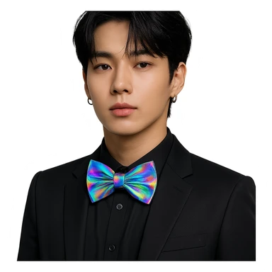 kpop idol bow tie with holographic shine, fashionable sticker